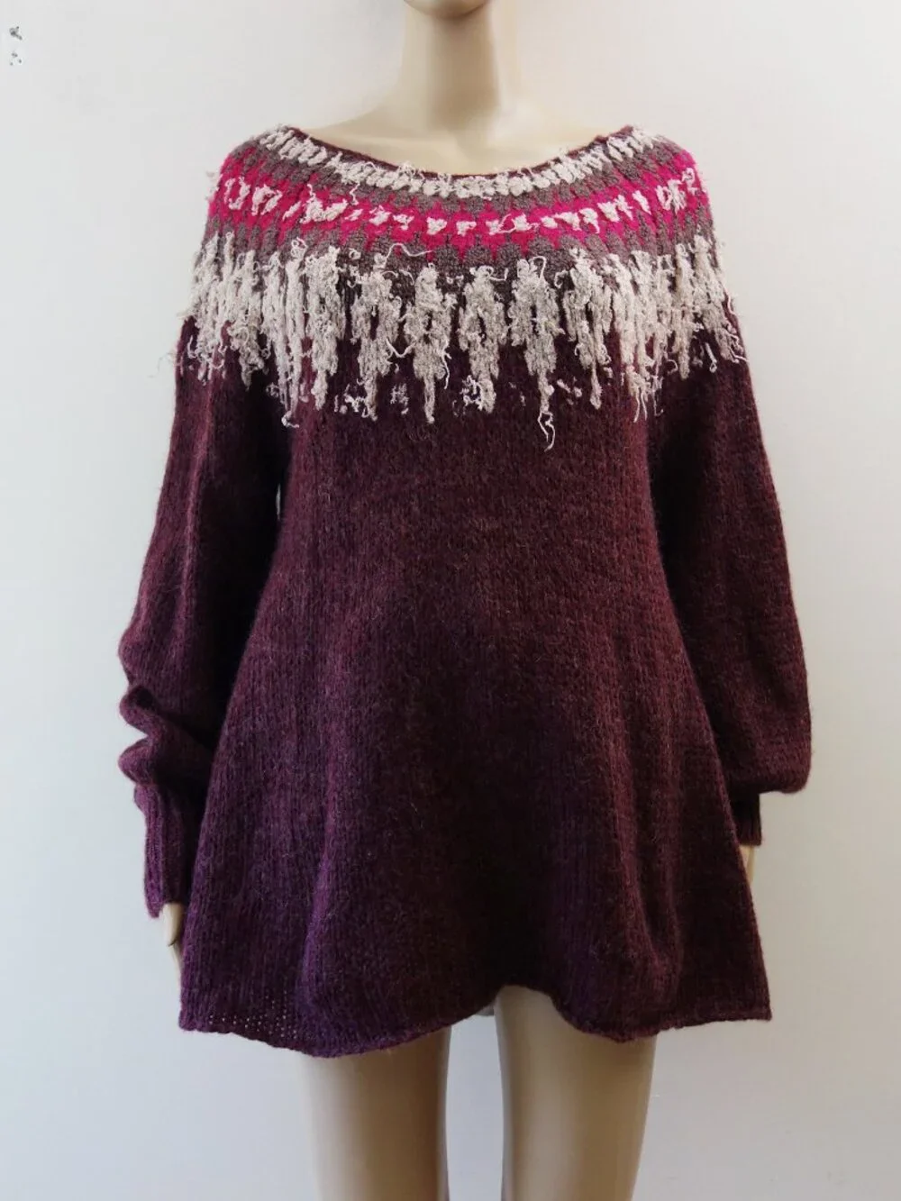 Free People Baltic Fair Isle Maroon Wool Alpaca blend Sweater (M) EUC